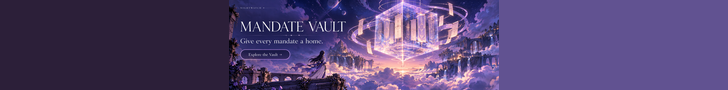 Violet fantasy landscape with a glowing geometric vault suspended above the clouds.