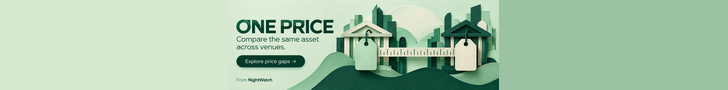 Mint and forest-green paper-cut exchange buildings with price tags joined by a ruler.